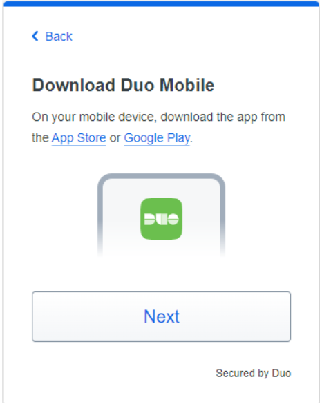 screenshot of the link to download the duo mobile app